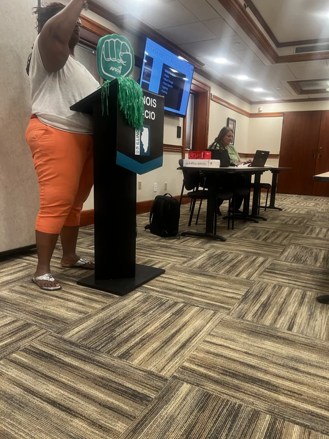 A speaker addressing participants from a lectern