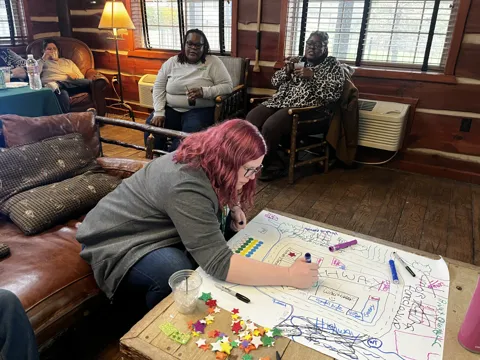 A closer view of work on the shared tabletop activity.